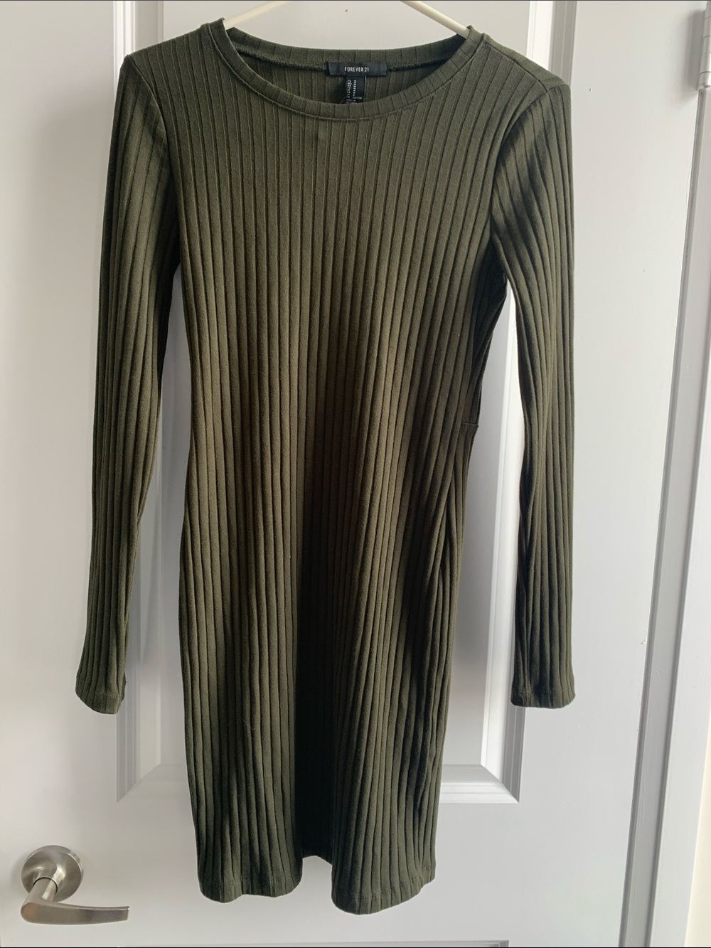 Forever 21 Olive Ribbed Long-Sleeve Bodycon Dress Open Back